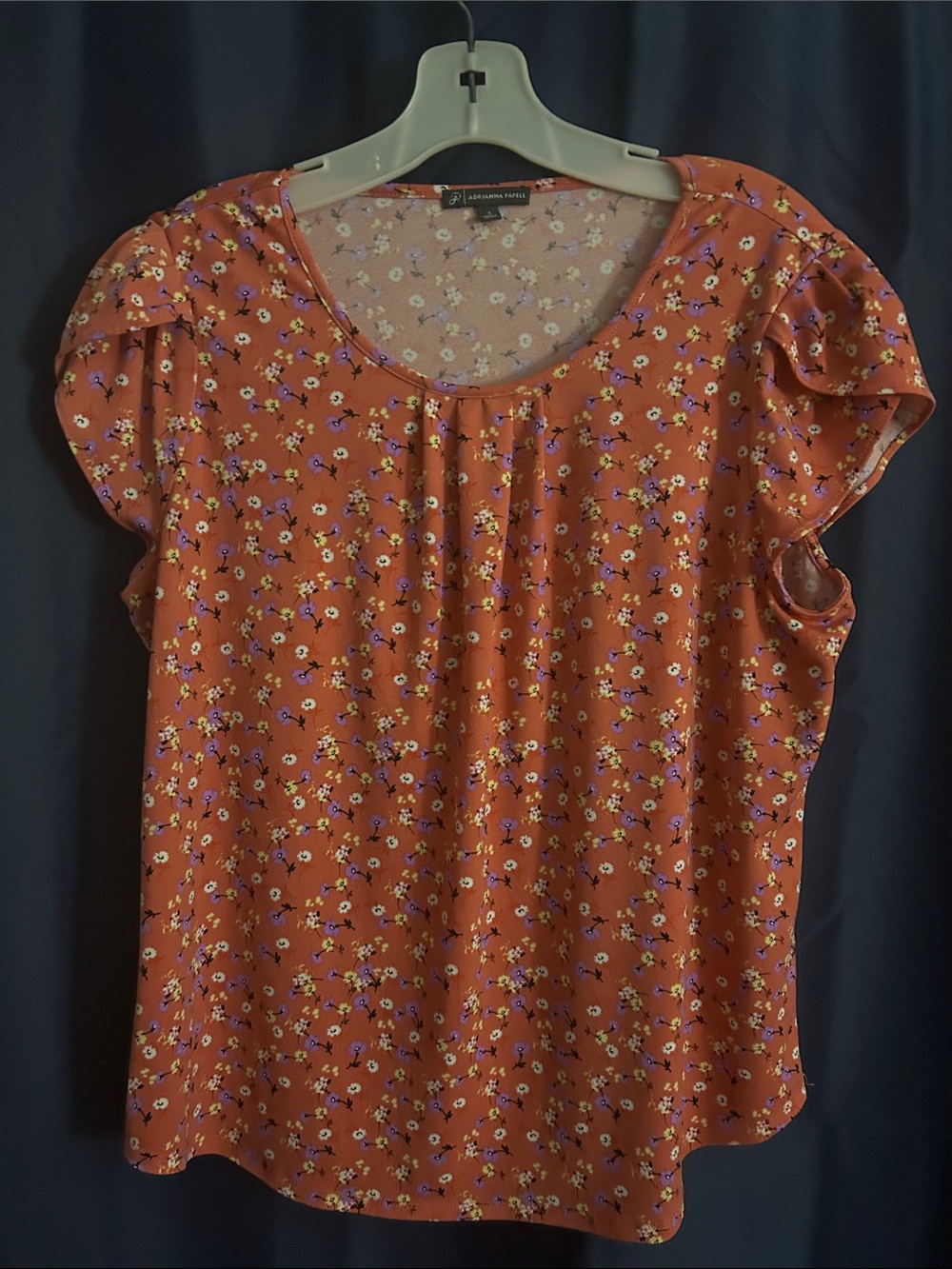 Adrianna Papell Rust Floral Ruffle Sleeve Blouse